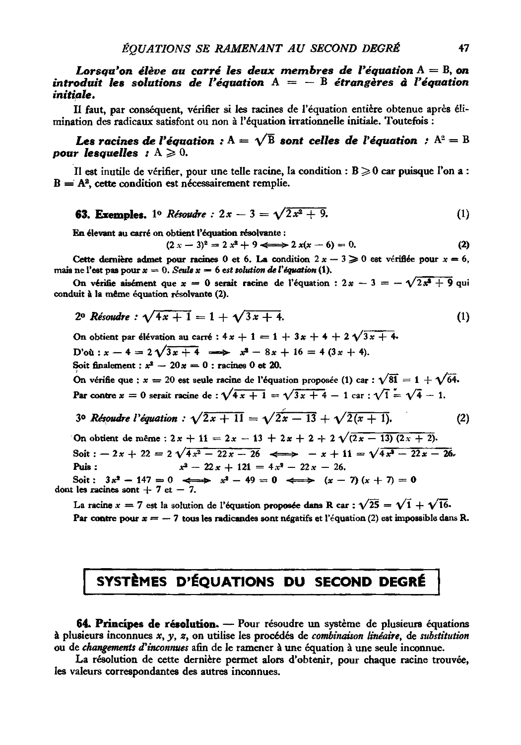 63. Exemples
Systèmes d’équations du second degré