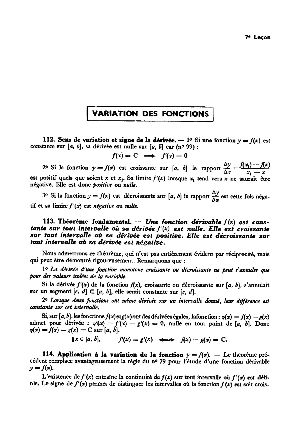 Variation des fonctions
113. Théorème fondamental