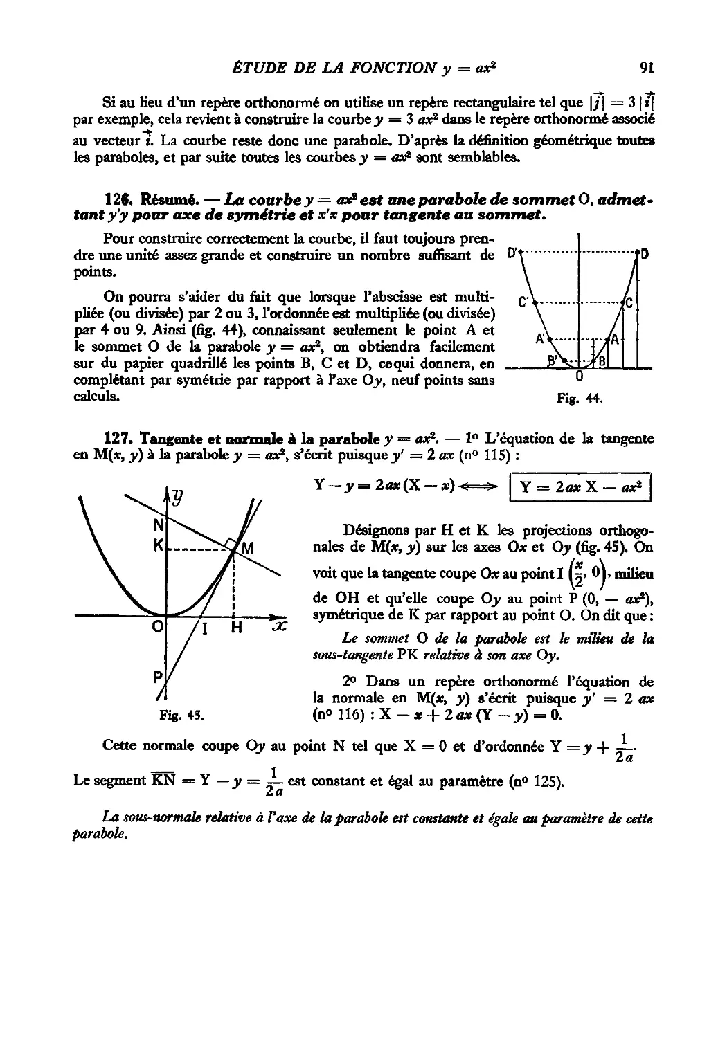 126. Résumé
127. Tangente et normale à la parabole y = ax²