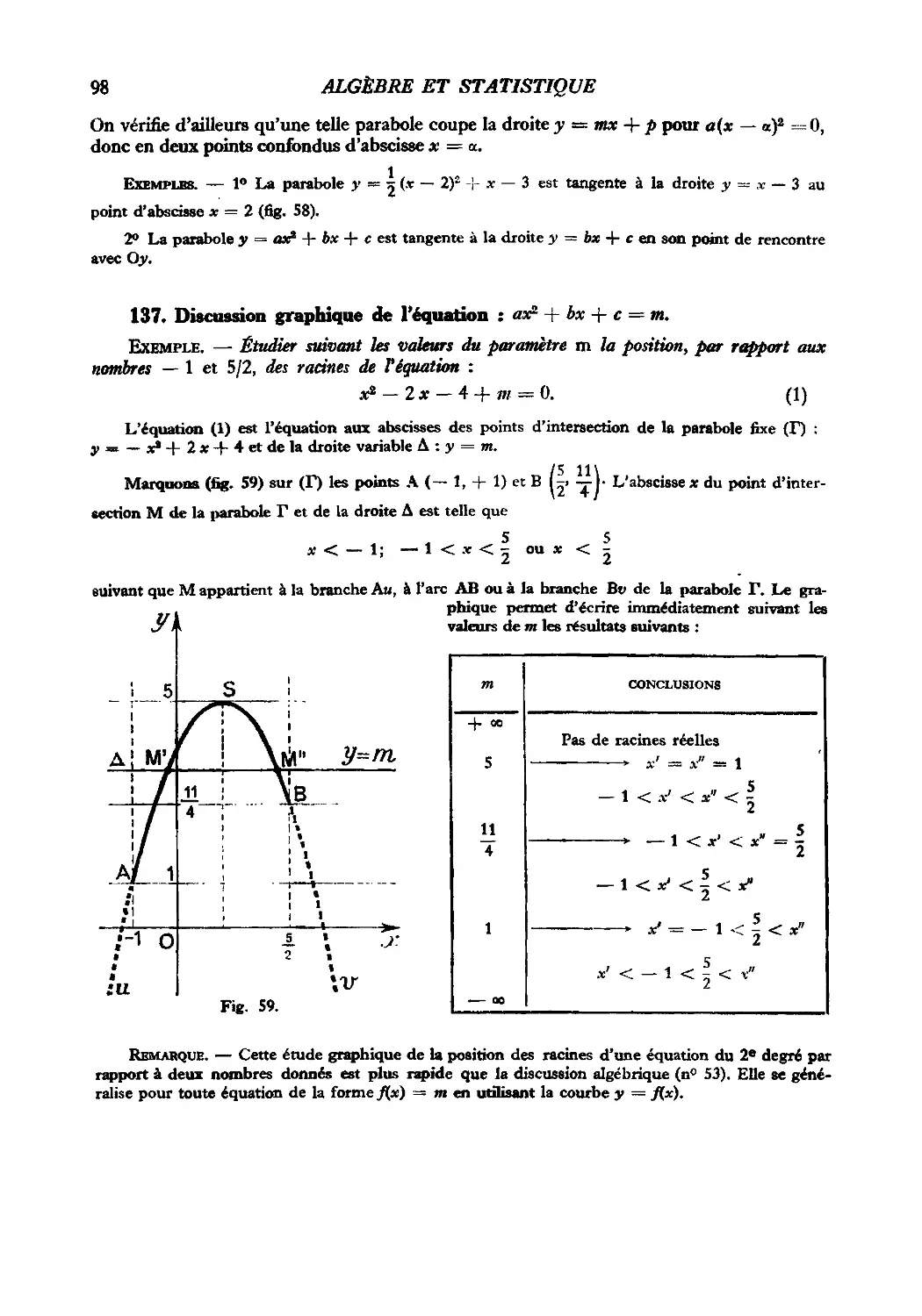 137. Discussion graphique de l’équation : ax² + bx + c = m