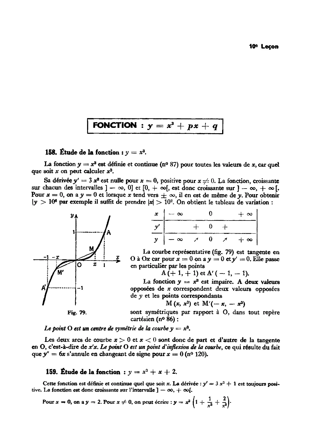 Leçon 10 — Fonctions : y = x³ + px + q et y = ax⁴ + bx² + c
159. Étude de la fonction : y = x³ + x + 2
