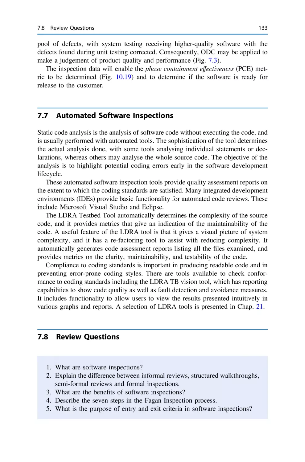 7.7 Automated Software Inspections
7.8 Review Questions