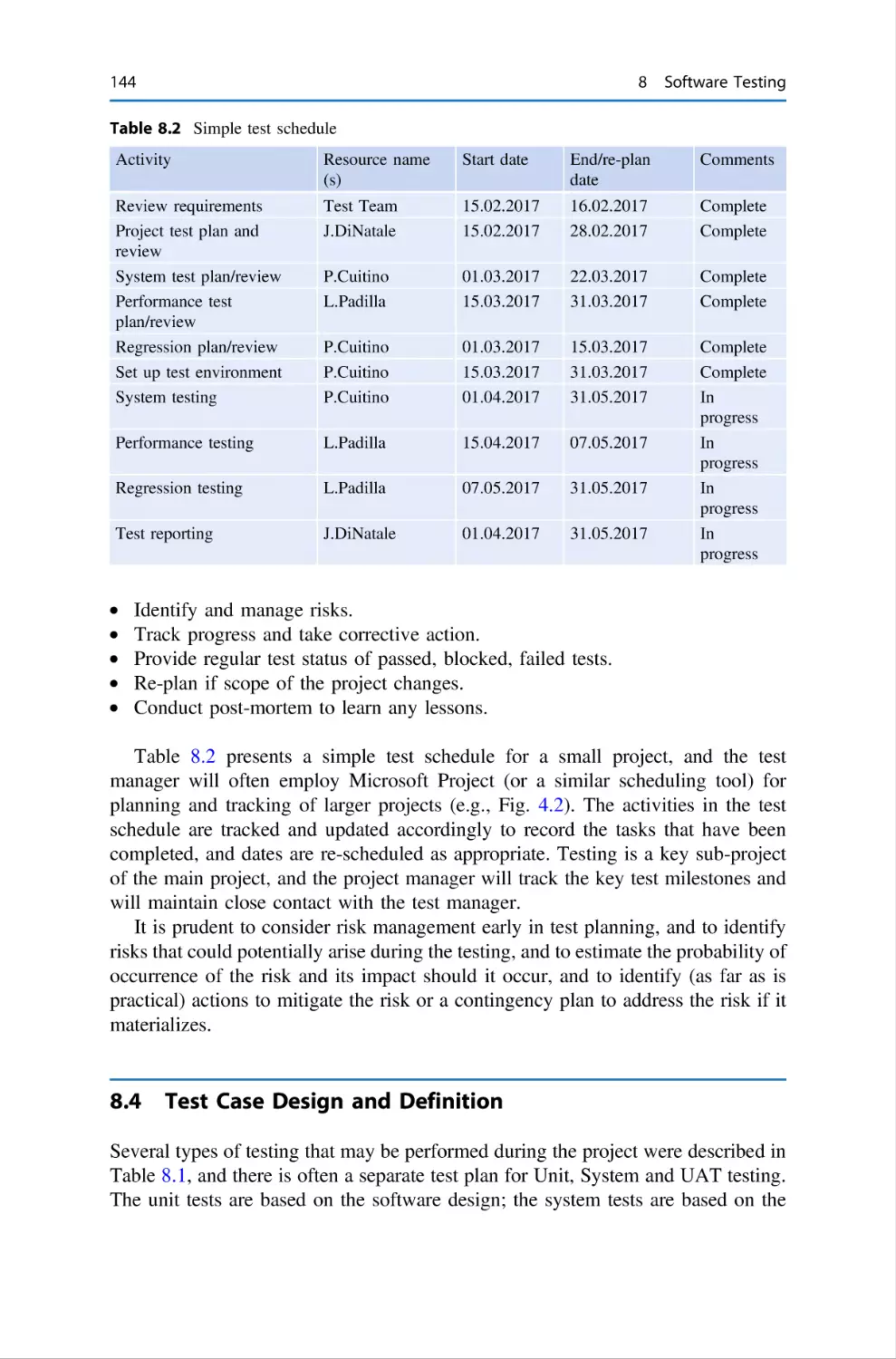 8.4 Test Case Design and Definition