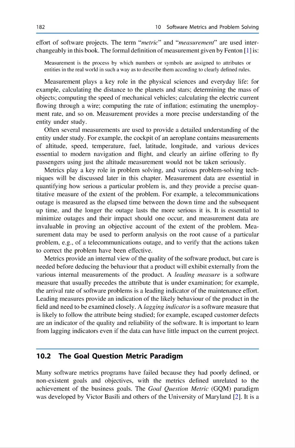 10.2 The Goal Question Metric Paradigm