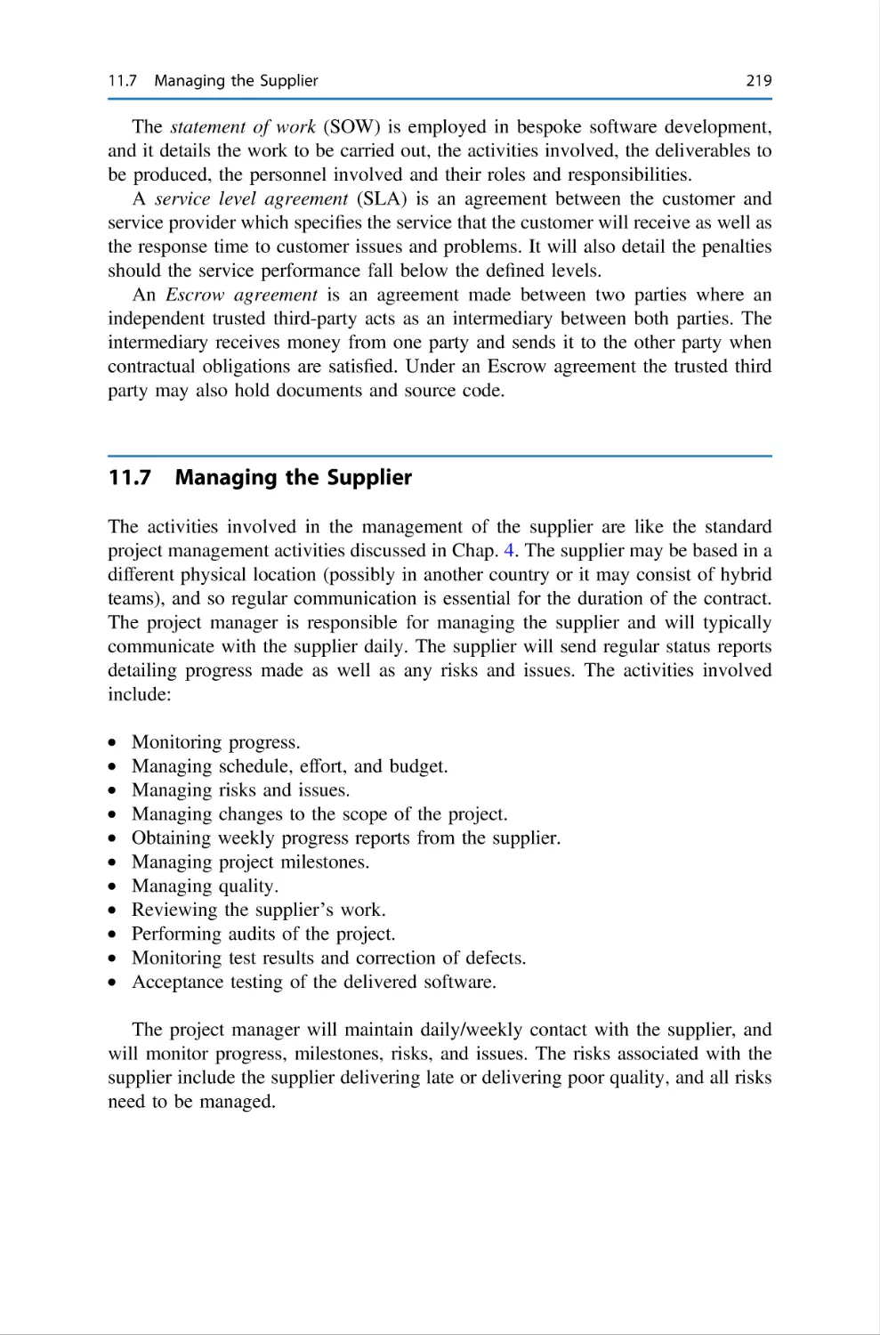 11.7 Managing the Supplier