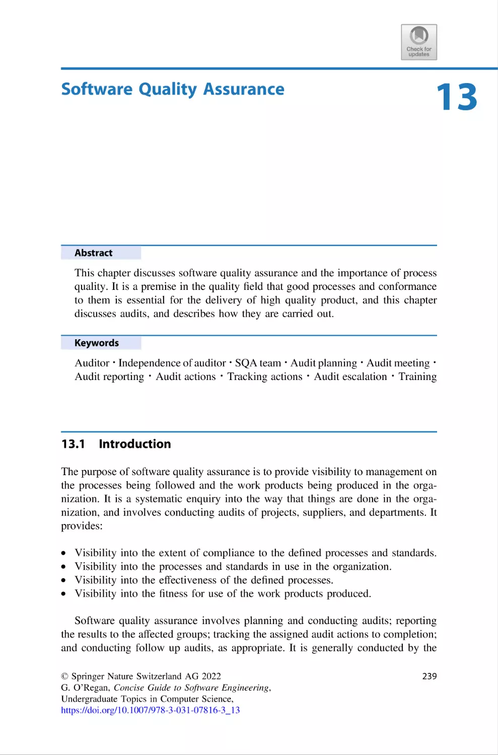 13 Software Quality Assurance
13.1 Introduction