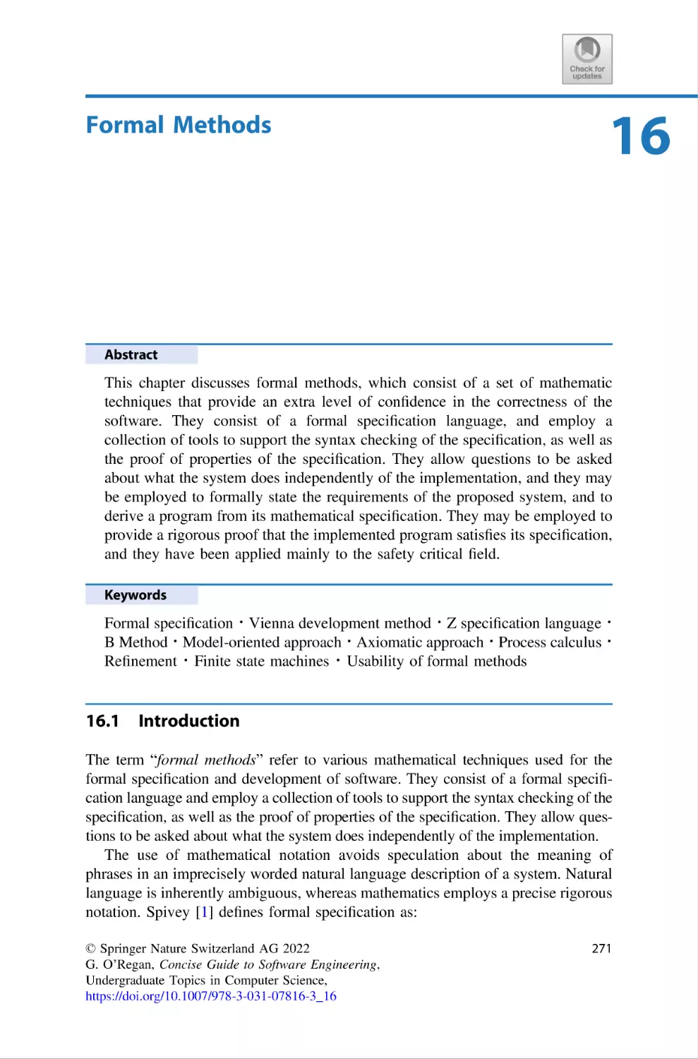 16 Formal Methods
16.1 Introduction