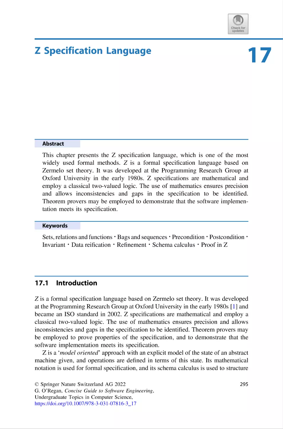 17 Z Specification Language
17.1 Introduction