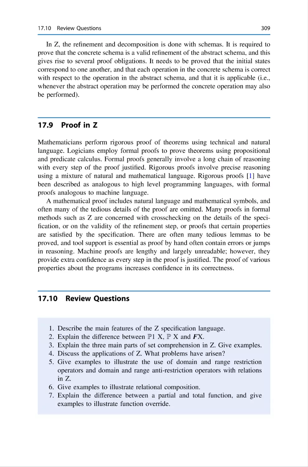 17.9 Proof in Z
17.10 Review Questions