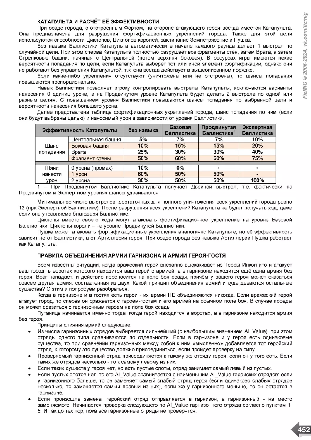 КАТАПУЛЬТА И РАСЧЁТ ЕЁ ЭФФЕКТИВНОСТИ
ПРАВИЛА ОБЪЕДИНЕНИЯ АРМИИ ГАРНИЗОНА И АРМИИ ГЕРОЯ-ГОСТЯ