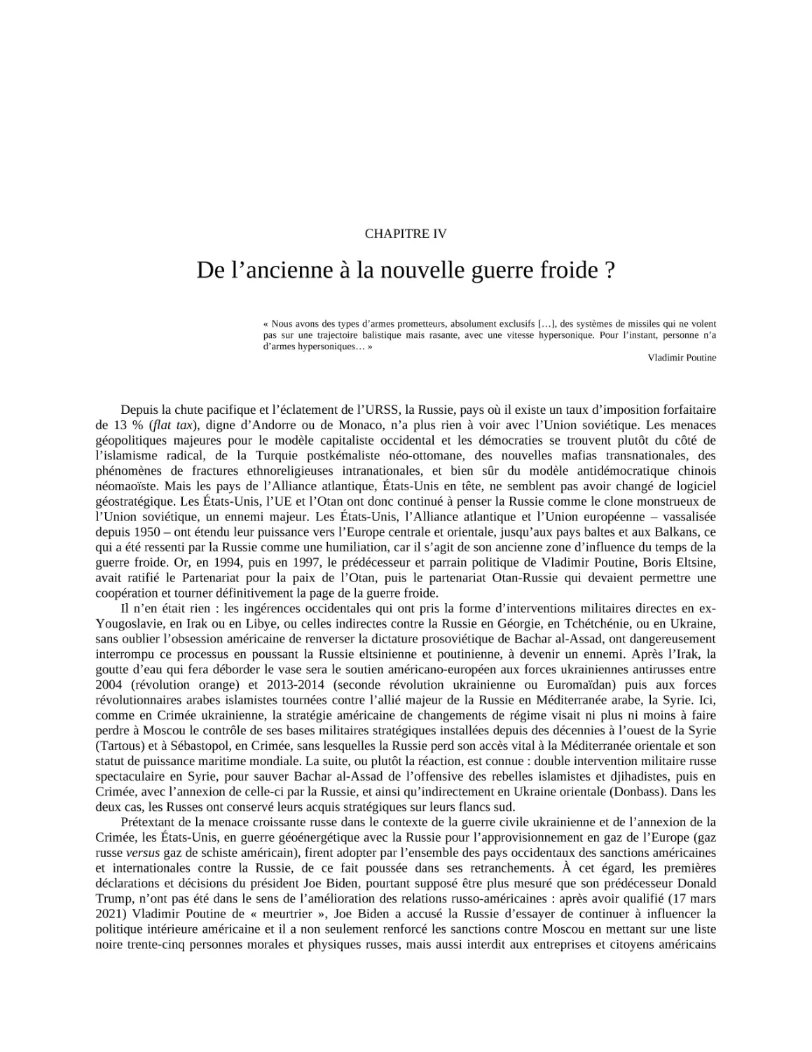 Chapitre IV - De l’ancienne à la nouvelle guerre froide ?