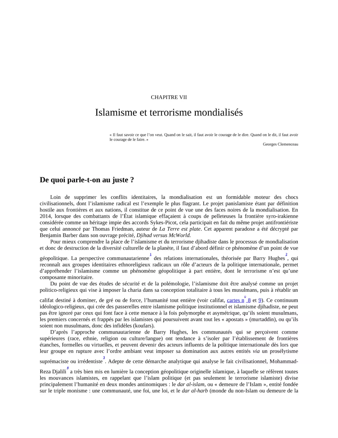 Chapitre VII - Islamisme et terrorisme mondialisés
De quoi parle-t-on au juste ?