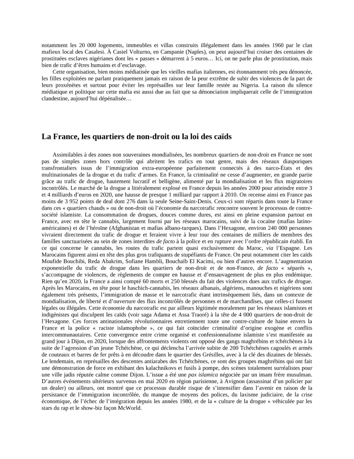 La France, les quartiers de non-droit ou la loi des caïds