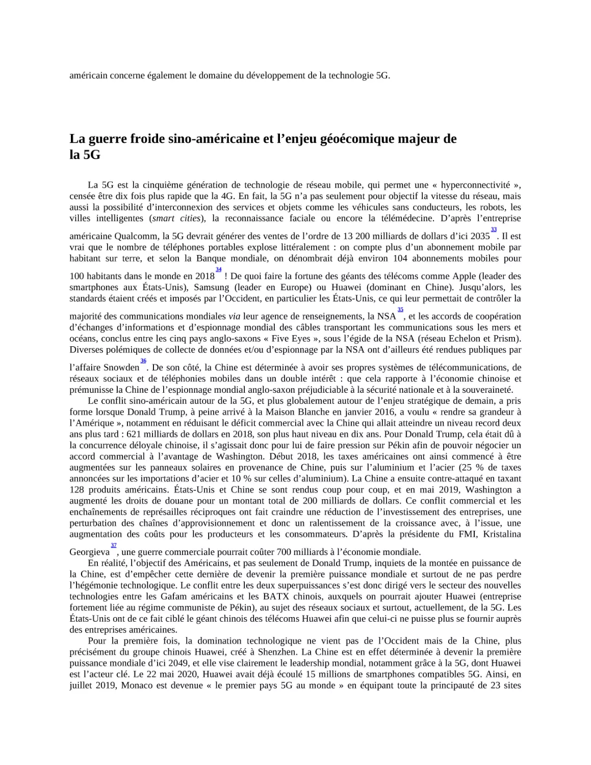 La guerre froide sino-américaine et l’enjeu géoécomique majeur de la 5G