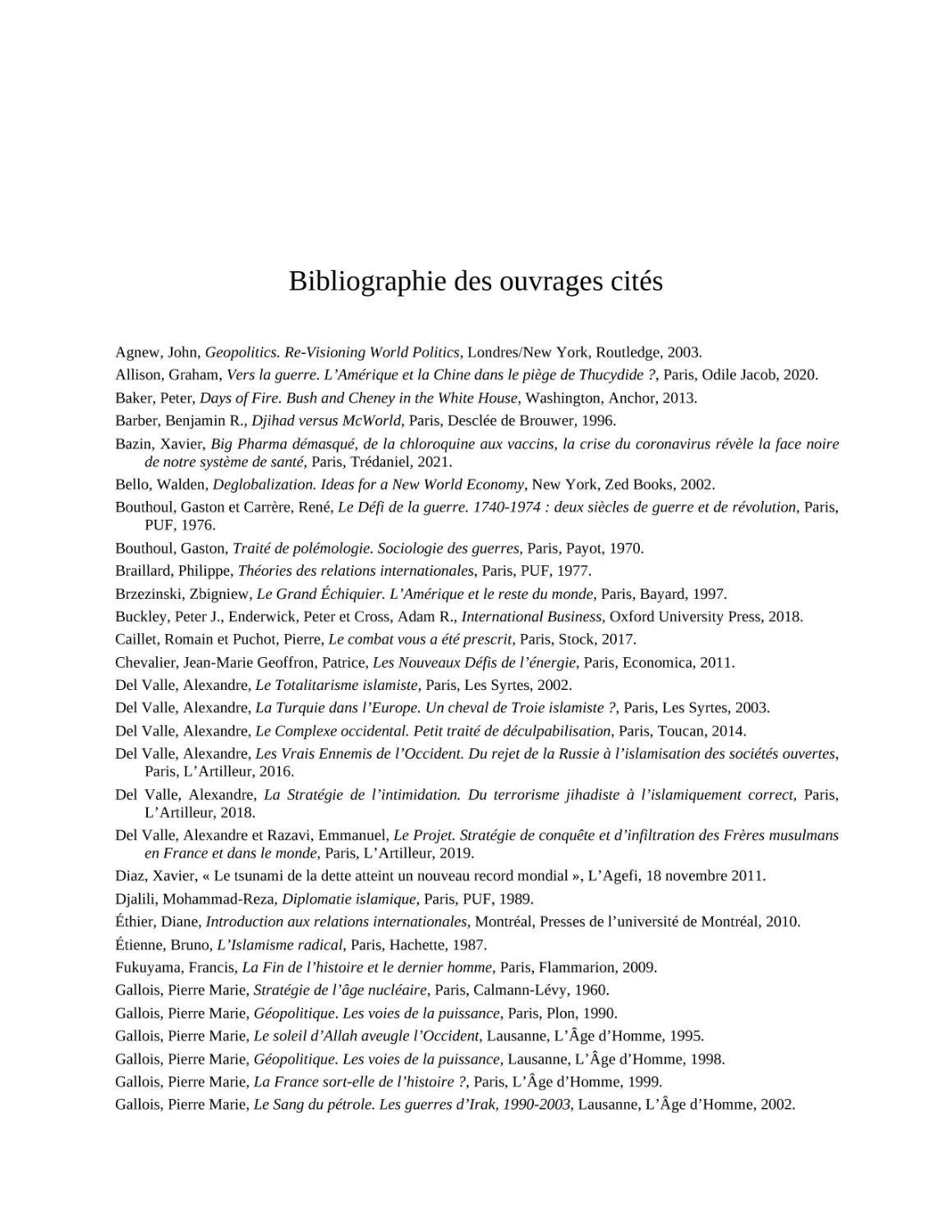 Bibliographie des ouvrages cités