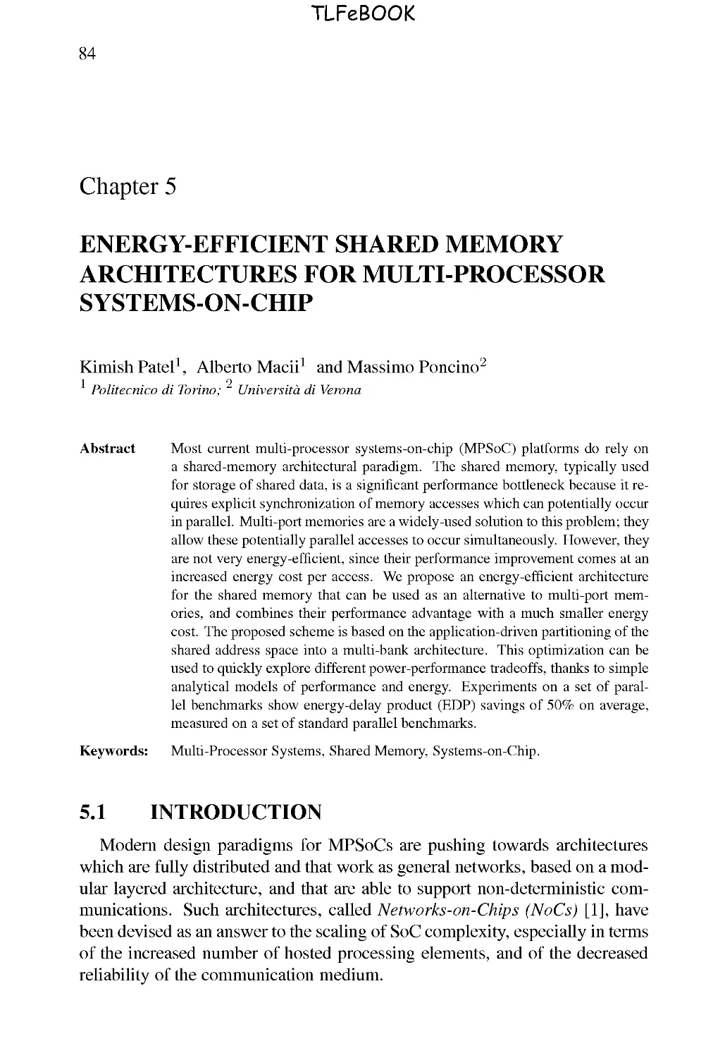5. ENERGY-EFFICIENT SHARED MEMORY ARCHITECTURES FOR MULTI-PROCESSOR SYSTEMS-ON-CHIP