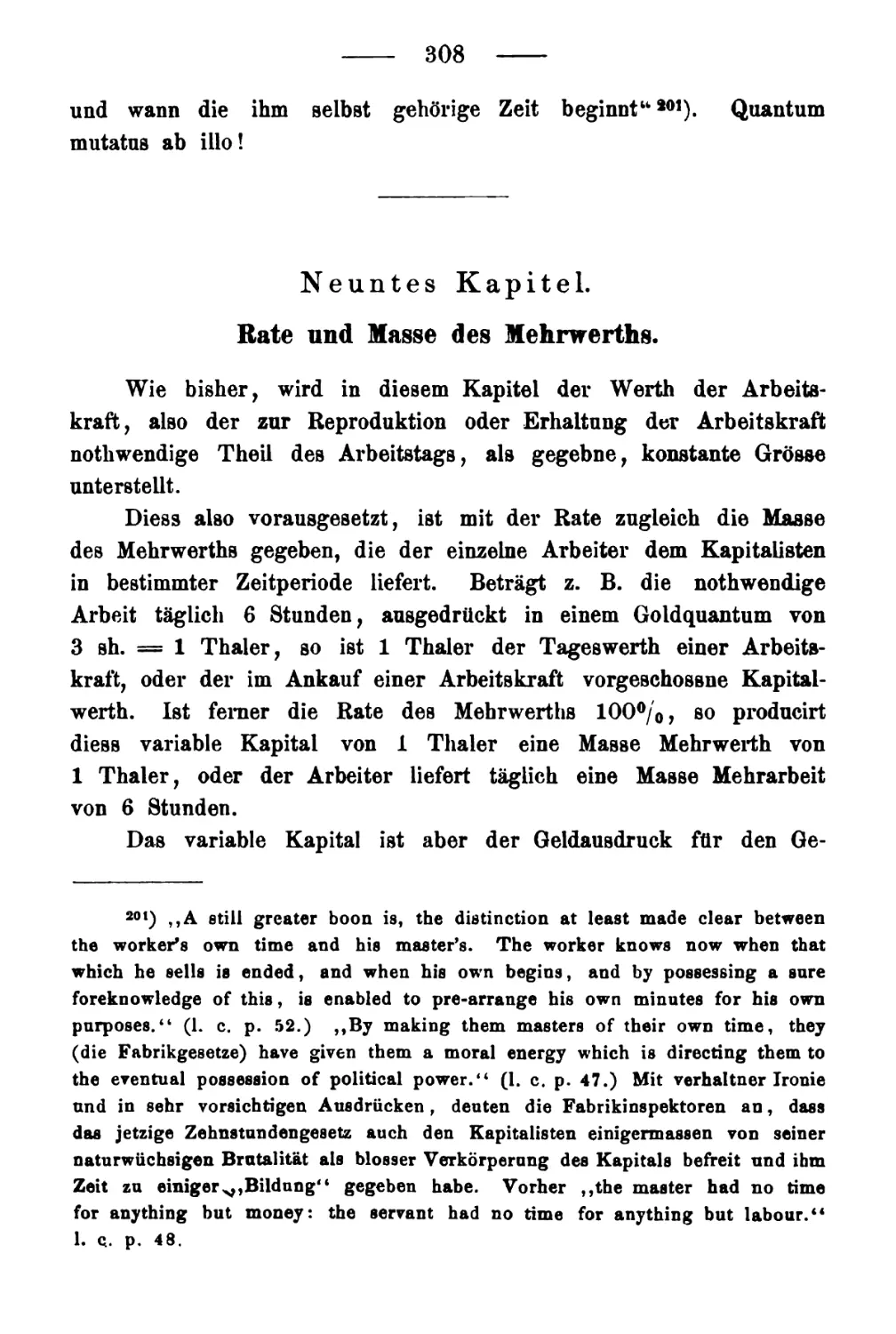 Neuntes Kapitel. Rate und Masse des Mehrwerts