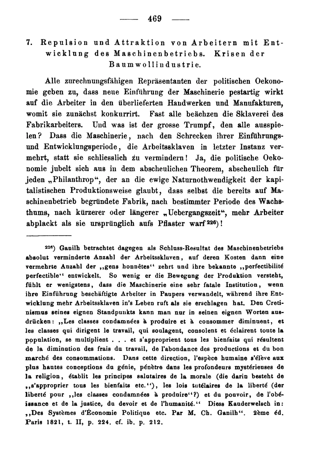 7. Repulsion und Attraktion von Arbeitern mit Entwicklung des Maschinenbetriebs. Krisen der Baumwollindustrie