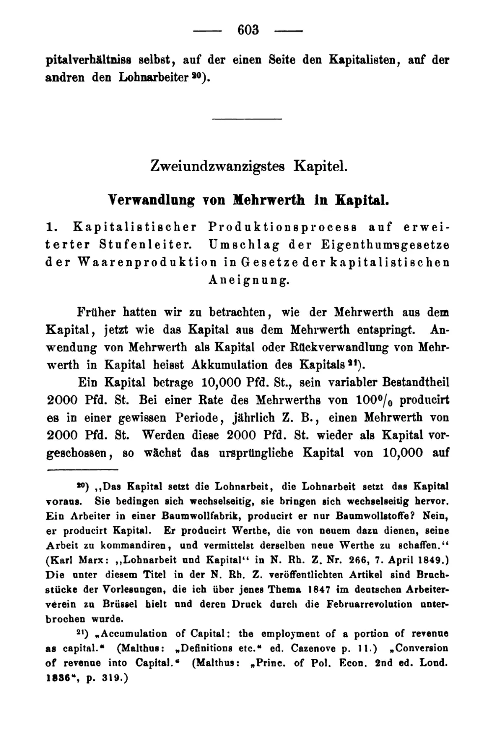 Zweiundzwanzigstes Kapitel. Verwandlung von Mehrwert in Kapital