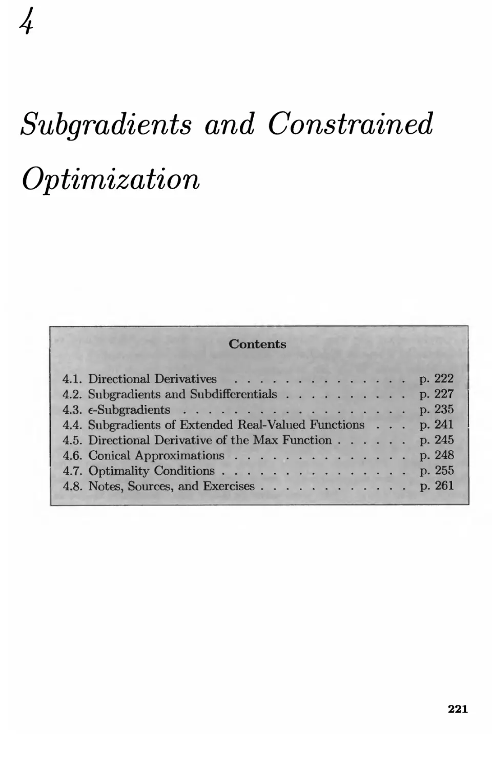 4. Subgradients and Constrained Optimization 221