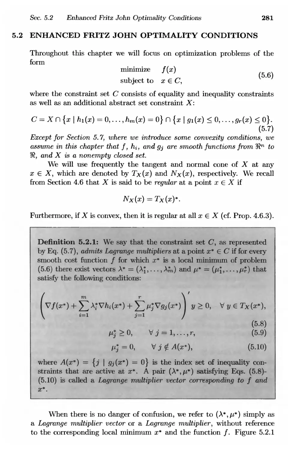 5.2. Enhanced Fritz John Optimality Conditions 281