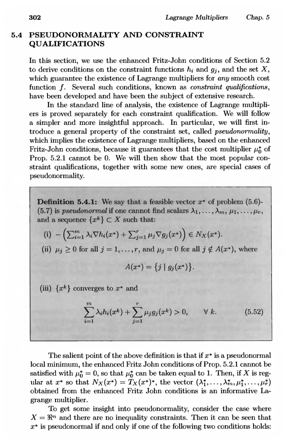 5.4. Pseudonormality and Constraint Qualifications 302