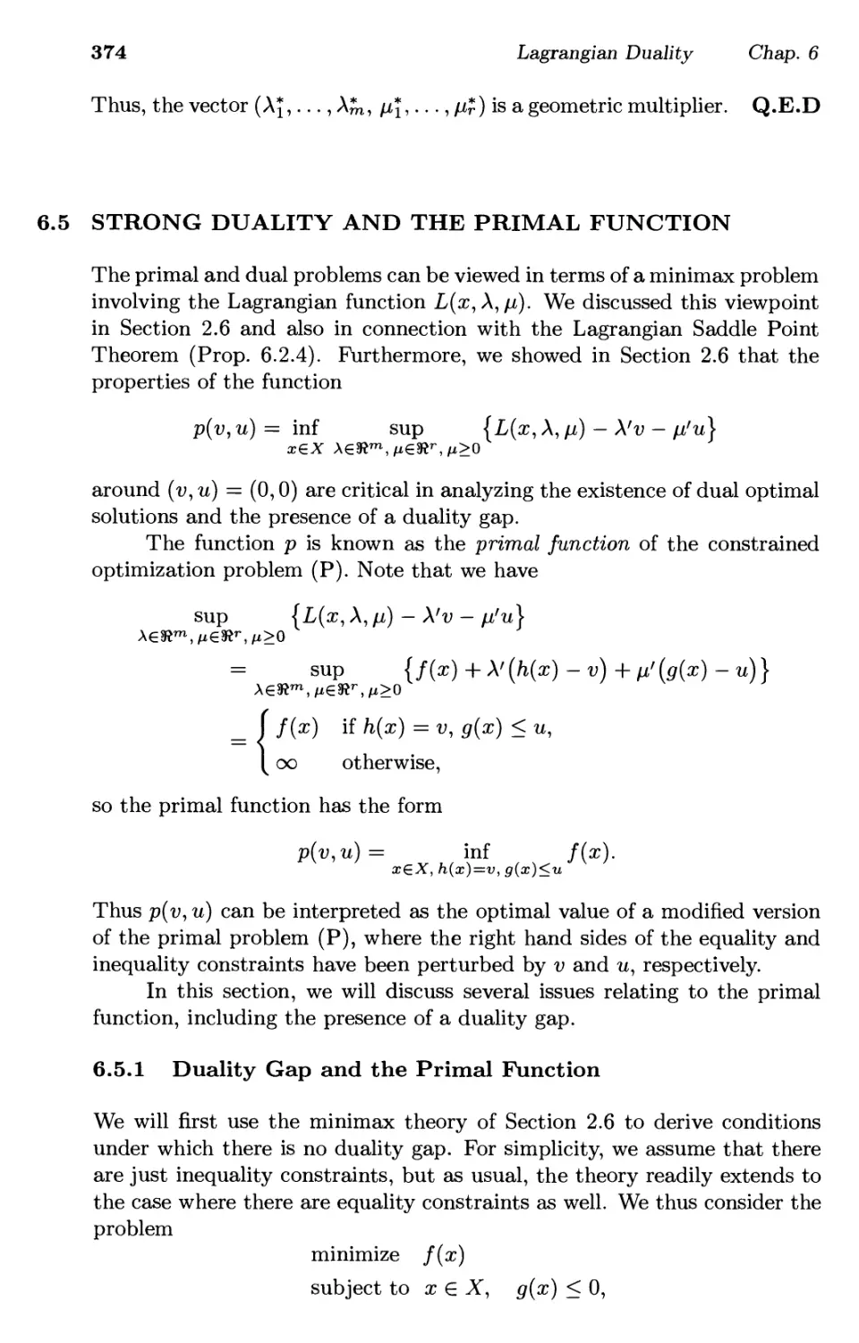 6.5. Strong Duality and the Primal Function 374