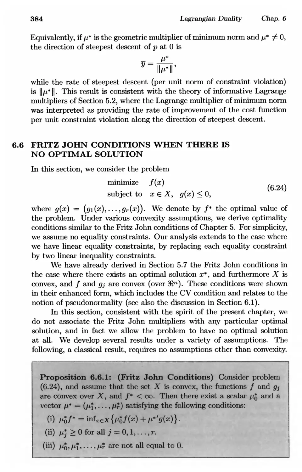 6.6. Fritz John Conditions when there is no Optimal Solution 384