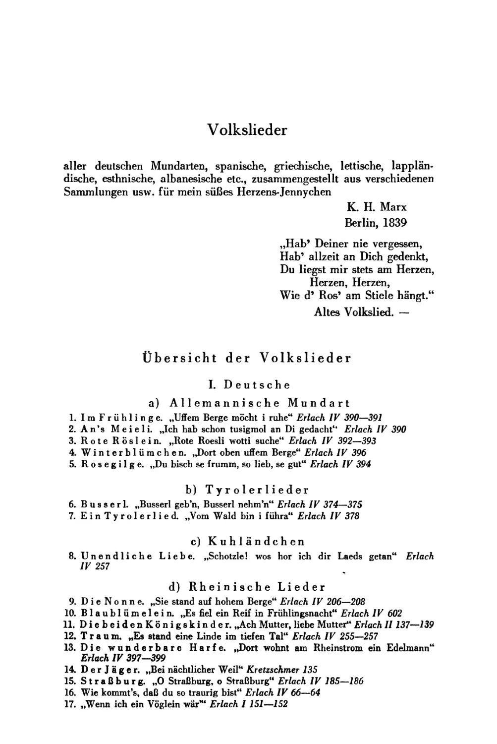 Volksliedersammlung zusammengestellt von Marx Berlin 1839