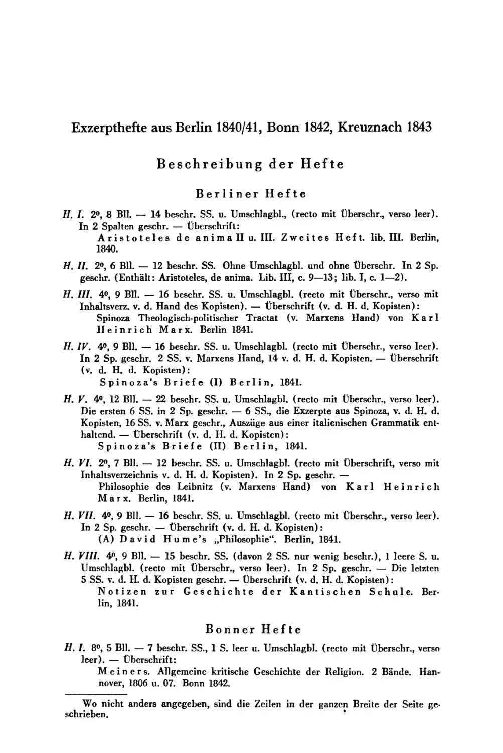 Exzerpthefte aus Berlin 1840/41, Bonn 1842, Kreuznach 1843