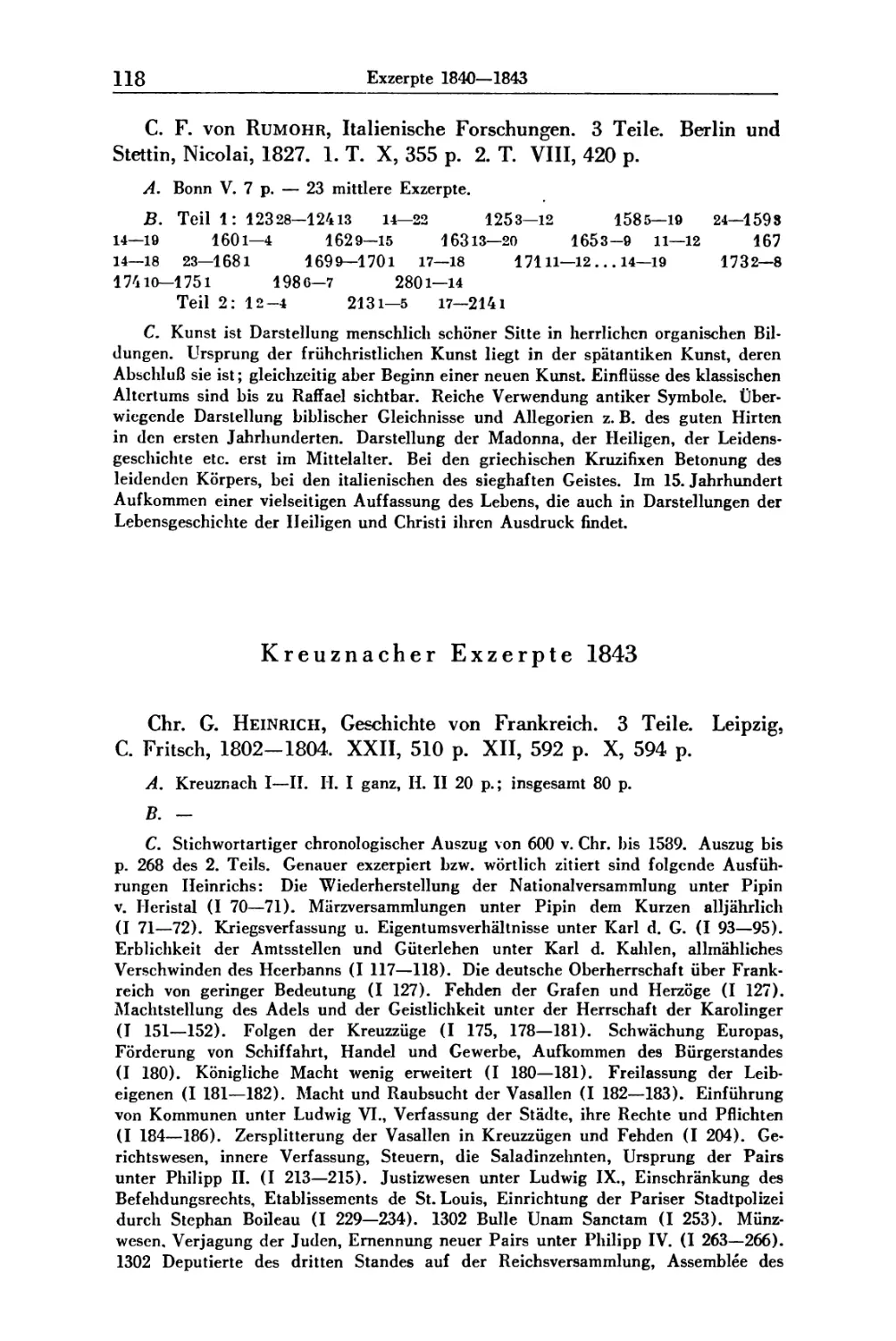 Rumohr, Italien. Forschungen
Kreuznacher Exzerpte 1843