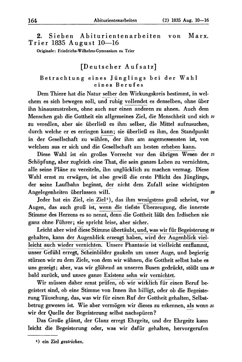 2. Sieben Abiturientenarbeiten von Marx. Trier 1835 August 10—16