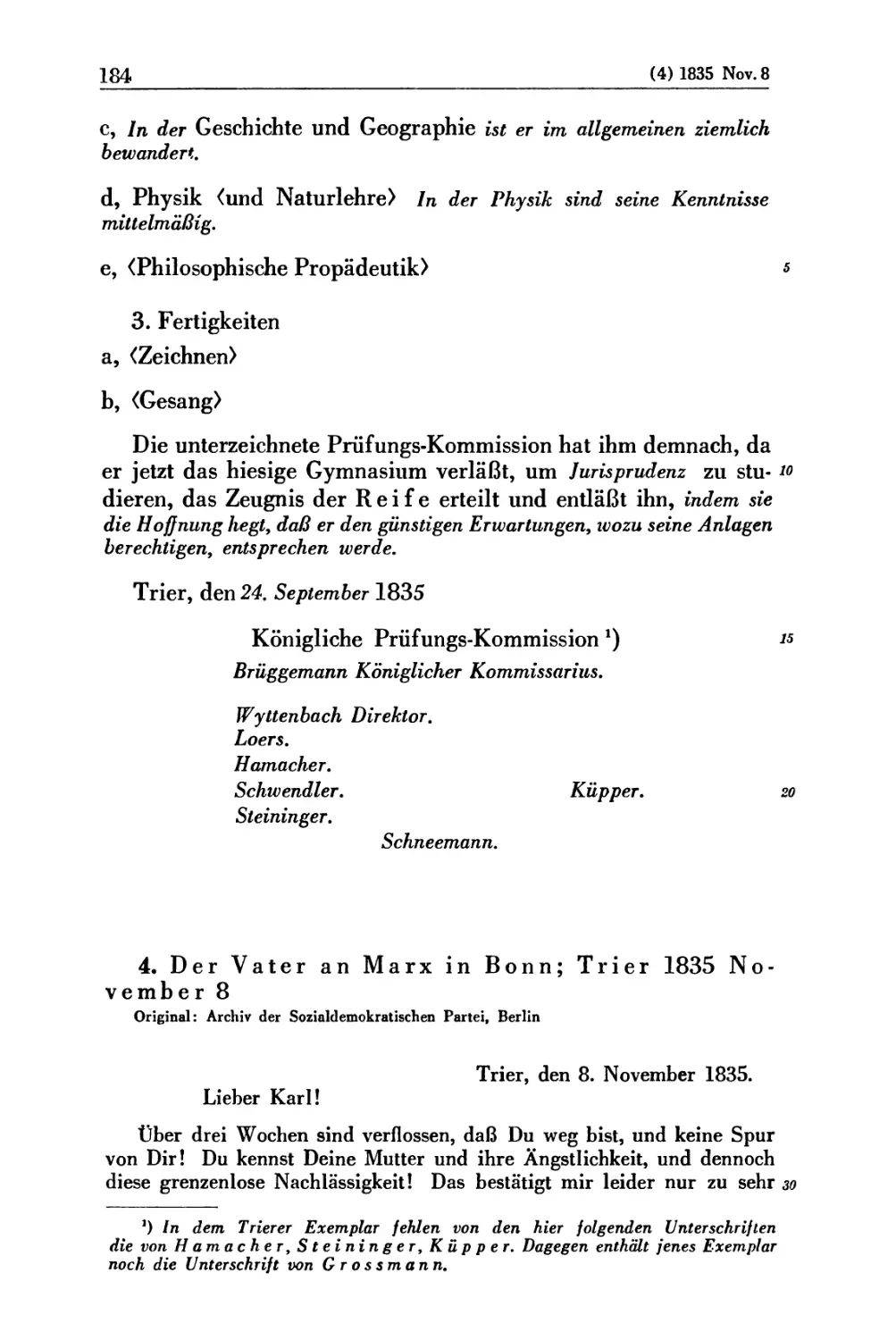 4. Der Vater an Marx in Bonn; Trier 1835 November 8