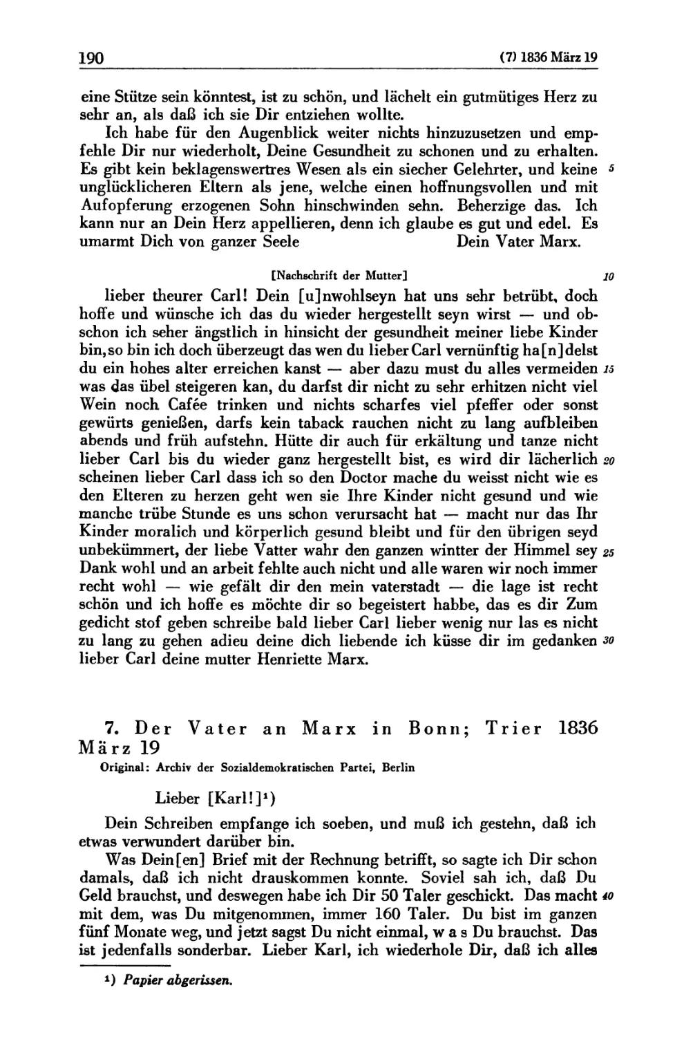 7. Der Vater an Marx in Bonn; Trier 1836 März 19