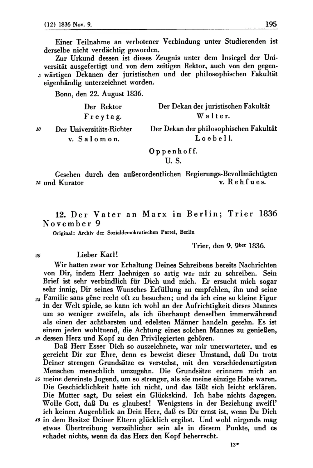 12. Der Vater an Marx in Berlin; Trier 1836 November 9