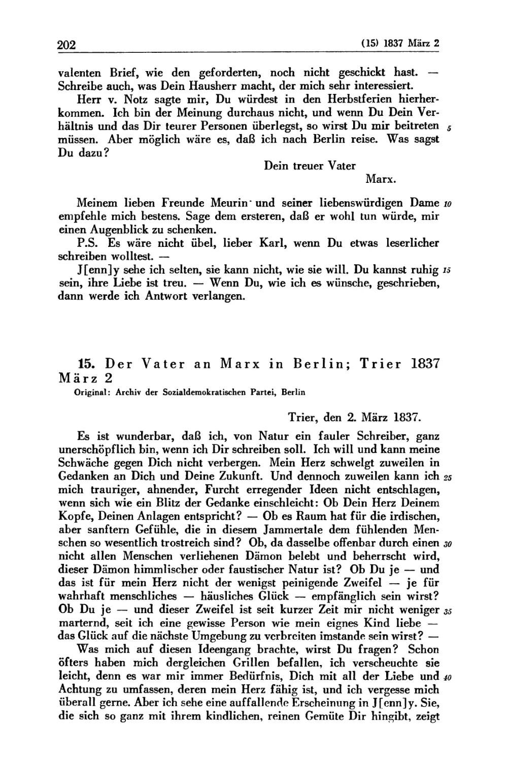 15. Der Vater an Marx in Berlin; Trier 1837 März 2