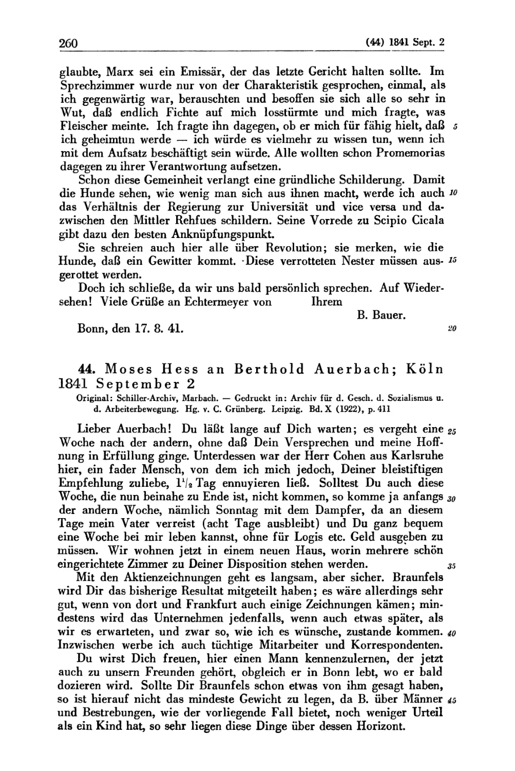 44. Moses Hess an Berthold Auerbach; Köln 1841 September 2