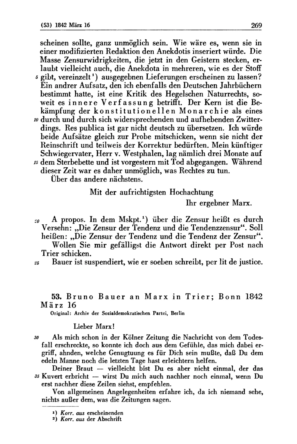 53. Bruno Bauer an Marx in Trier; Bonn 1842 März 16