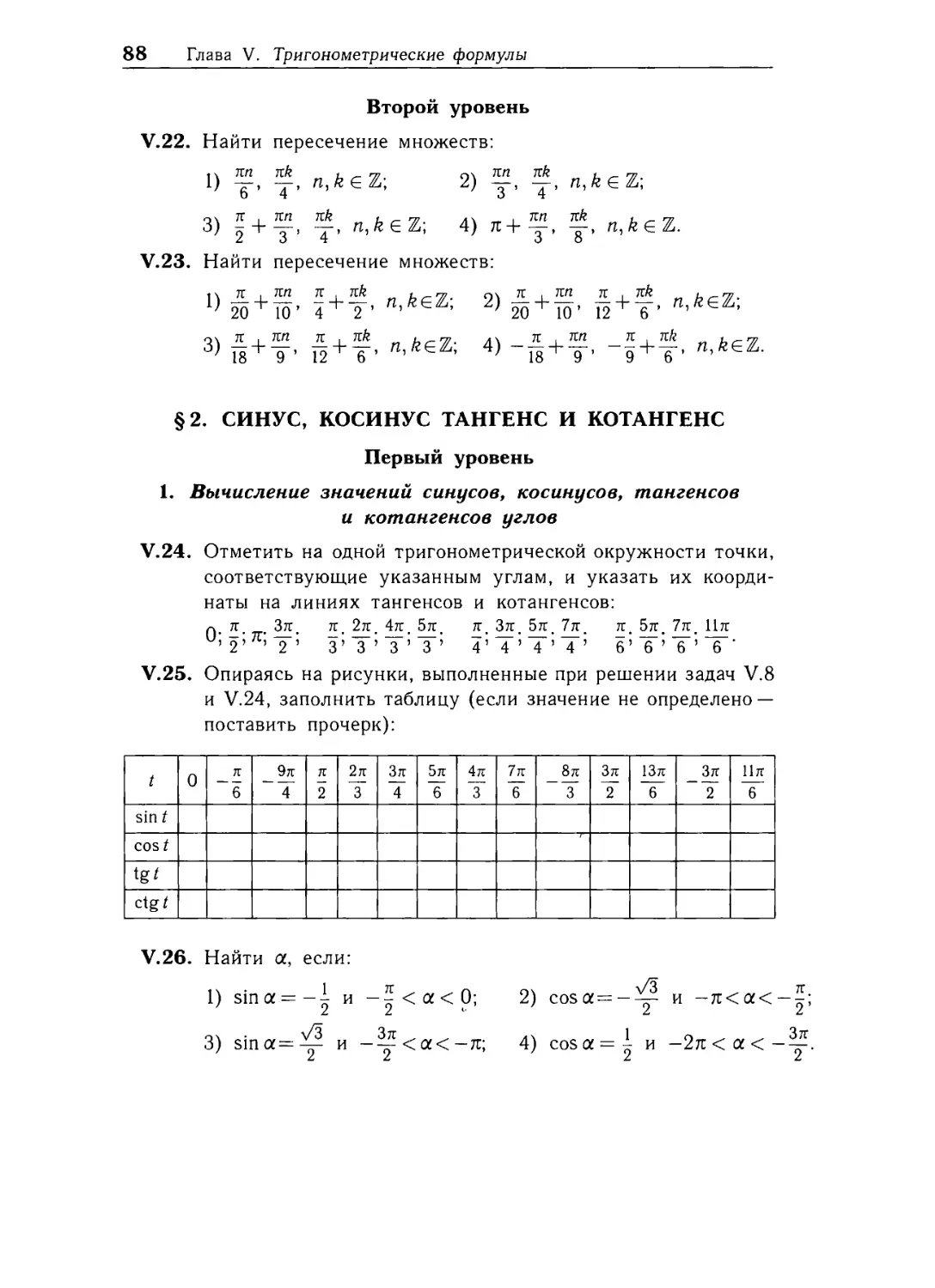 § 2. Синус, косинус тангенс и котангенс.
1. Вычисление значении синусов, косинусов, тангенсов и котангенсов углов