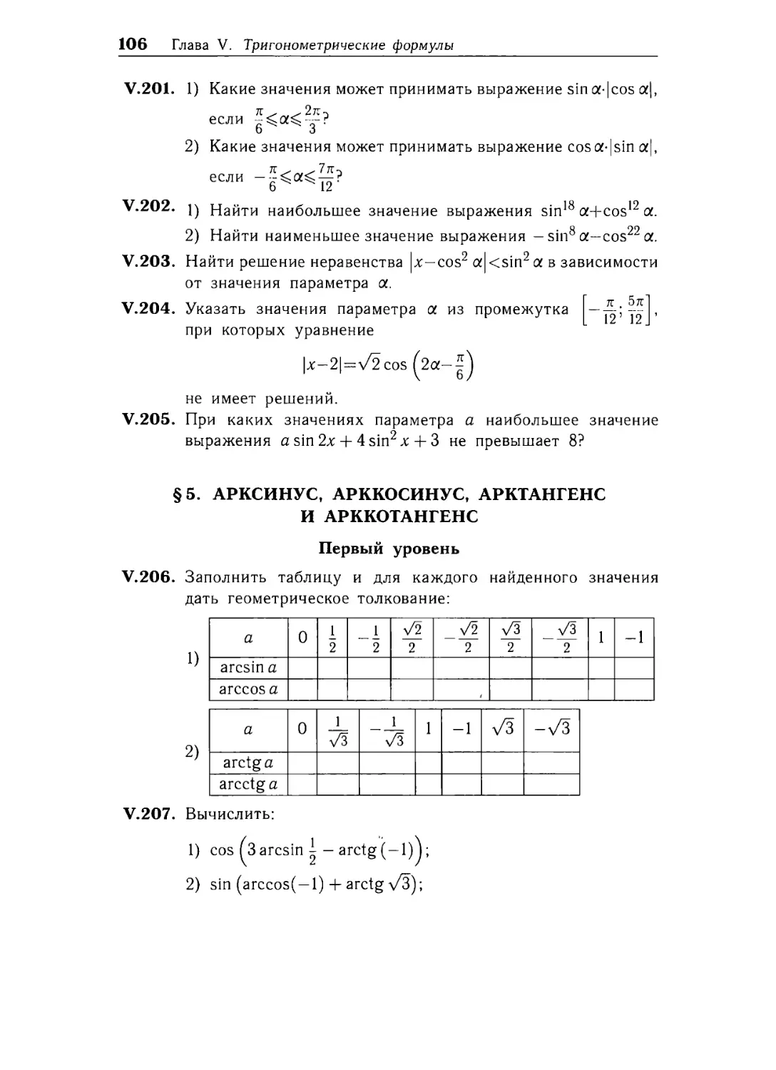 § 5. Арксинус, арккосинус, арктангенс и арккотангенс