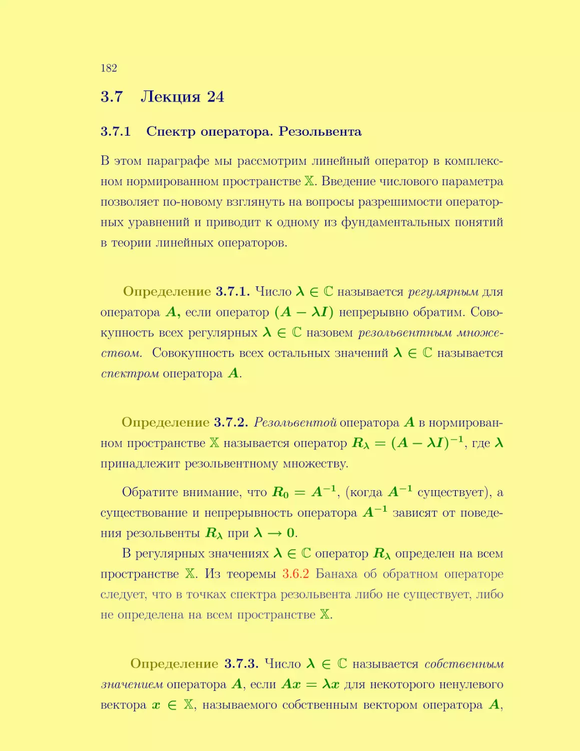 Лекция 24
Спектр оператора. Резольвента