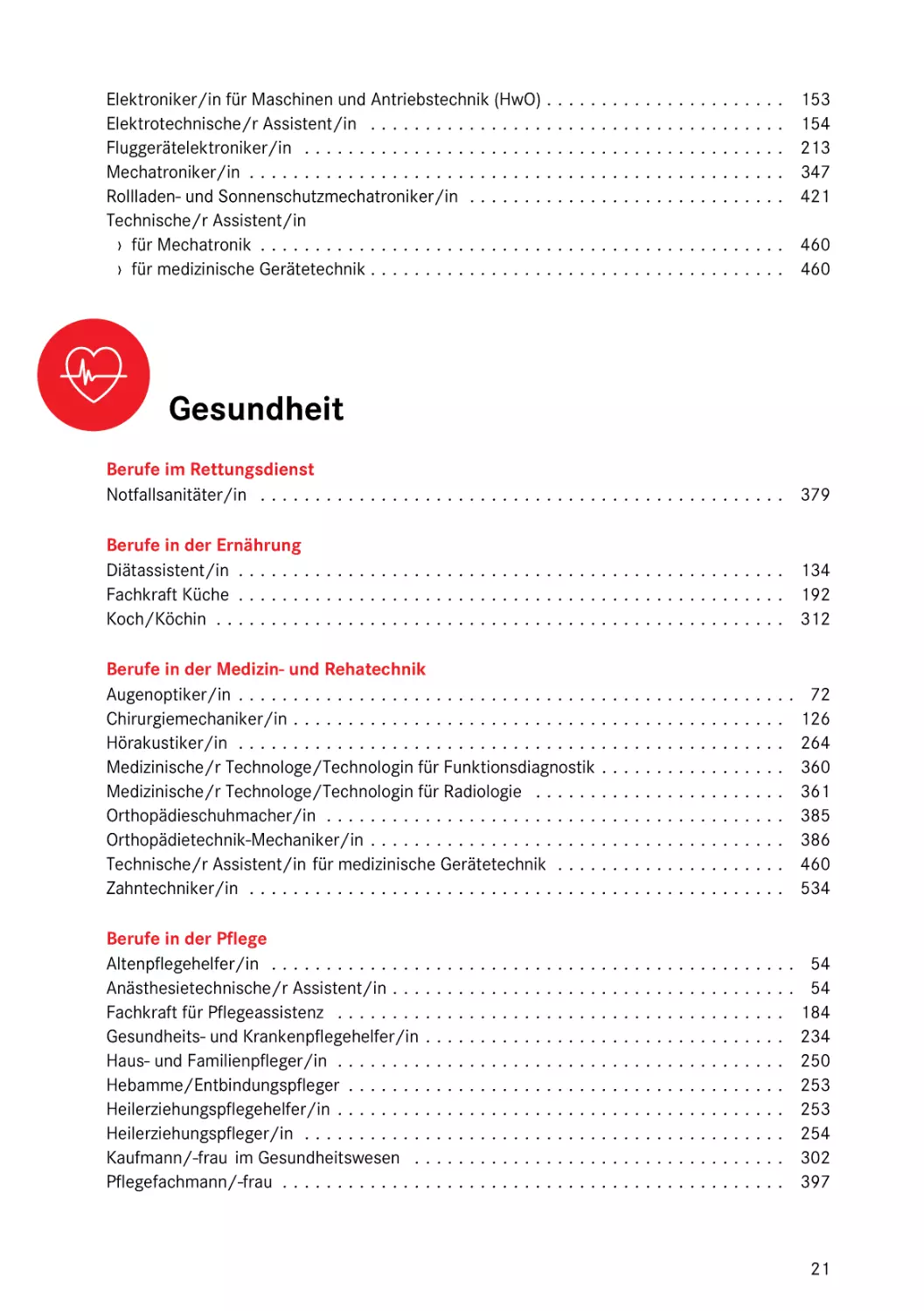 Gesundheit
Berufe im Rettungsdienst
Berufe in der Ernährung
Berufe in der Medizin- und Rehatechnik
Berufe in der Pflege