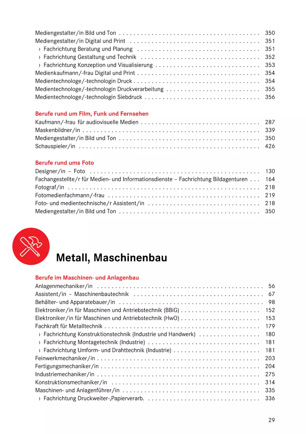 Berufe rund um Film, Funk und Fernsehen
Berufe rund ums Foto
Metall, Maschinenbau
Berufe im Maschinen- und Anlagenbau