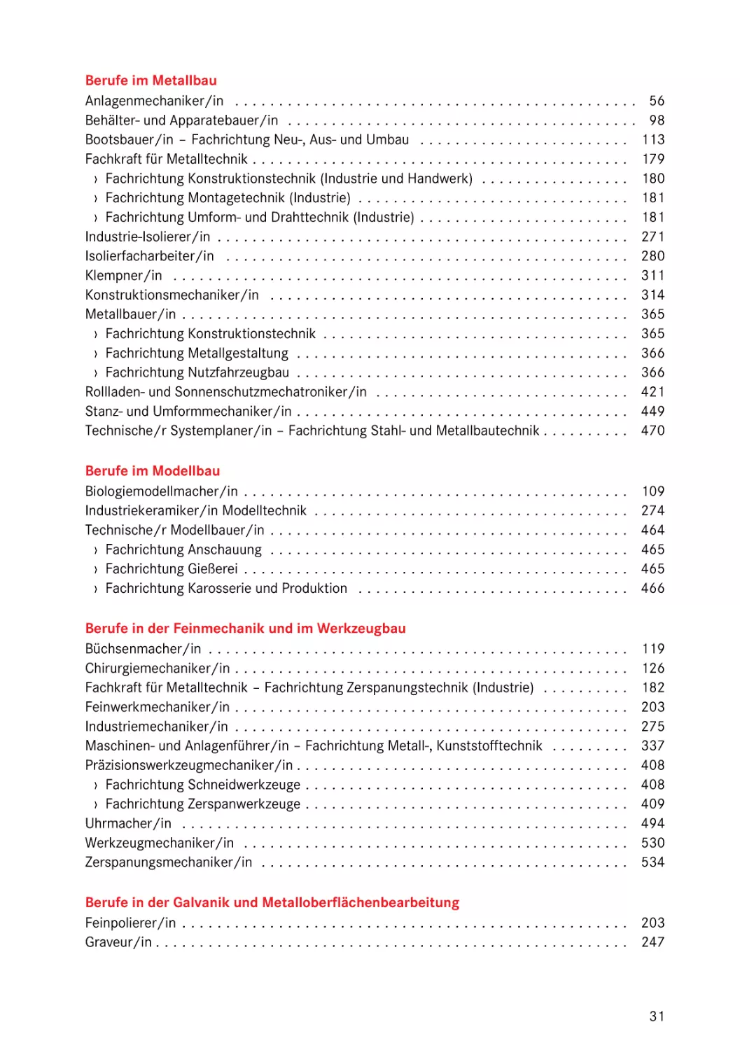 Berufe im Metallbau
Berufe im Modellbau
Berufe in der Feinmechanik und im Werkzeugbau
Berufe in der Galvanik und Metalloberflächenbearbeitung