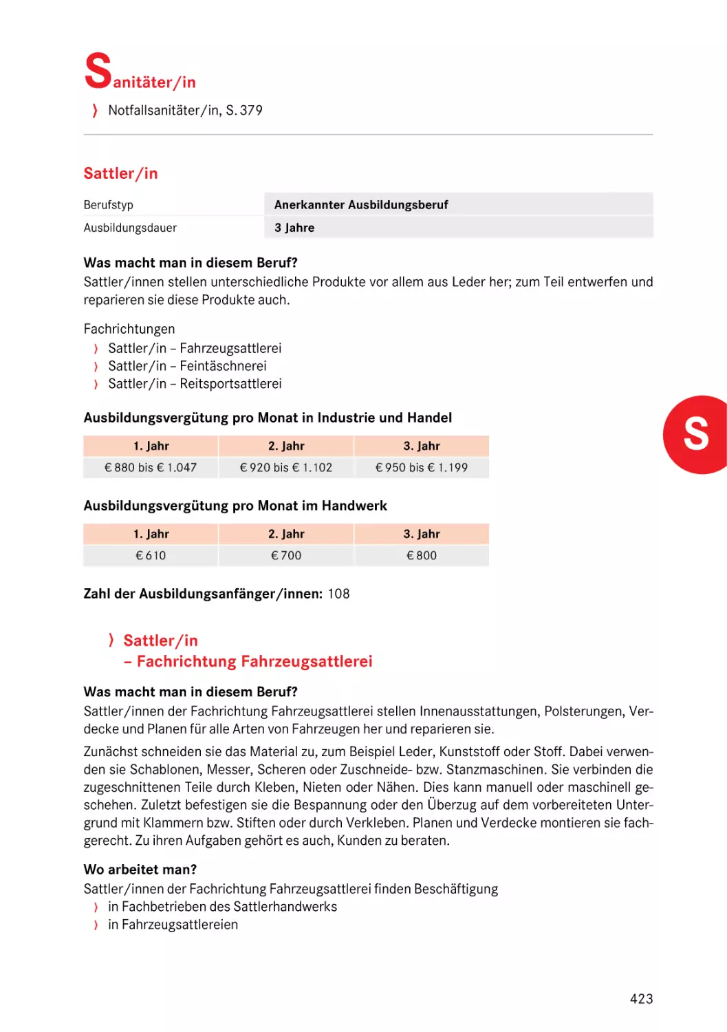 Sattler/in
Fachrichtung Fahrzeugsattlerei
Sattler/in
Fachrichtung Fahrzeugsattlerei
Feintäschner/in
Sattler/in
S
Sattler/in
Fachrichtung Fahrzeugsattlerei