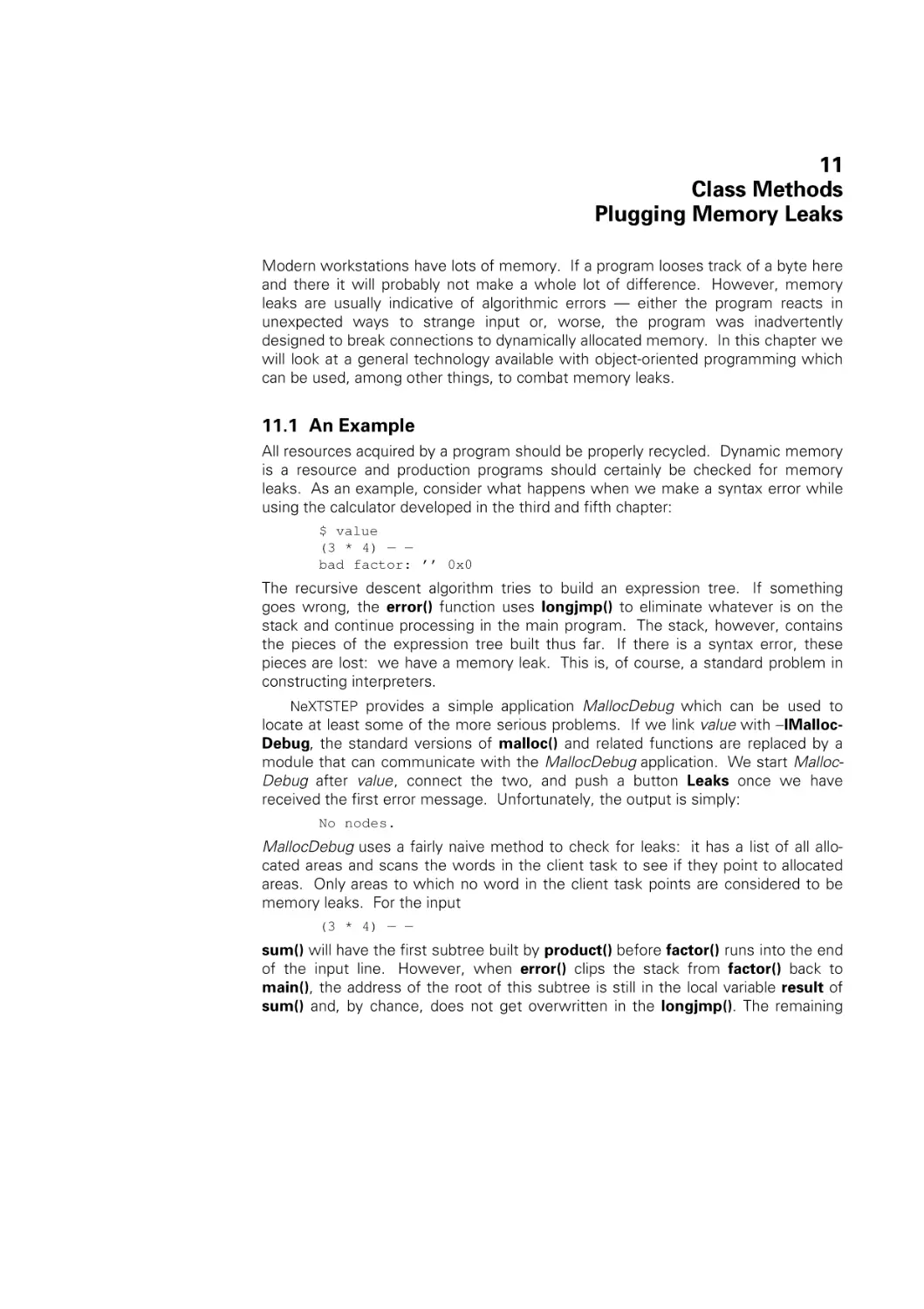 Class Methods Plugging Memory Leaks
Example