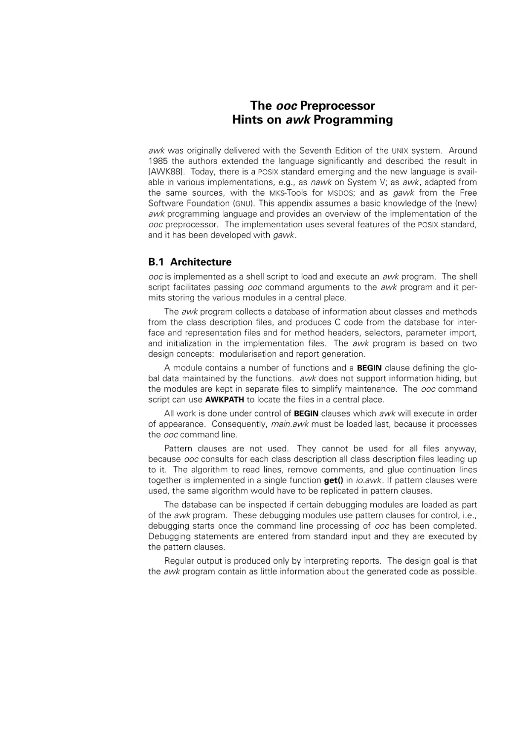 ooc Preprocessor. awk Programming Hints
Architecture