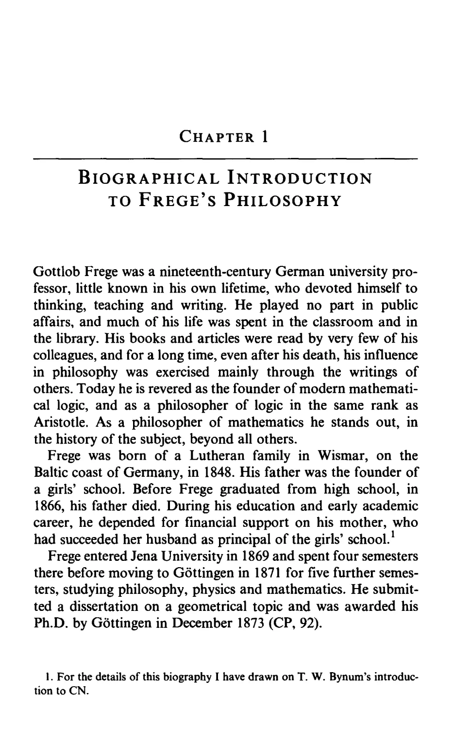 1 Biographical Introduction to Frege's Philosophy