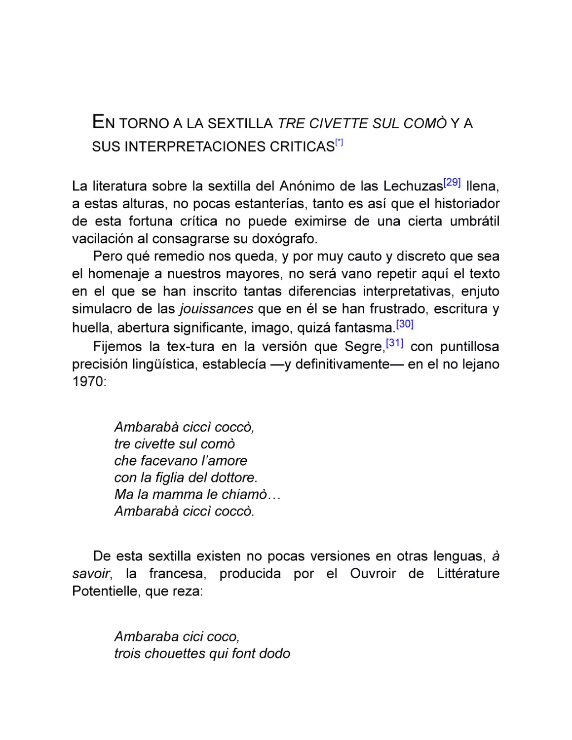 En torno a la sextilla «tre civette sul comò» y a sus interpretaciones criticas