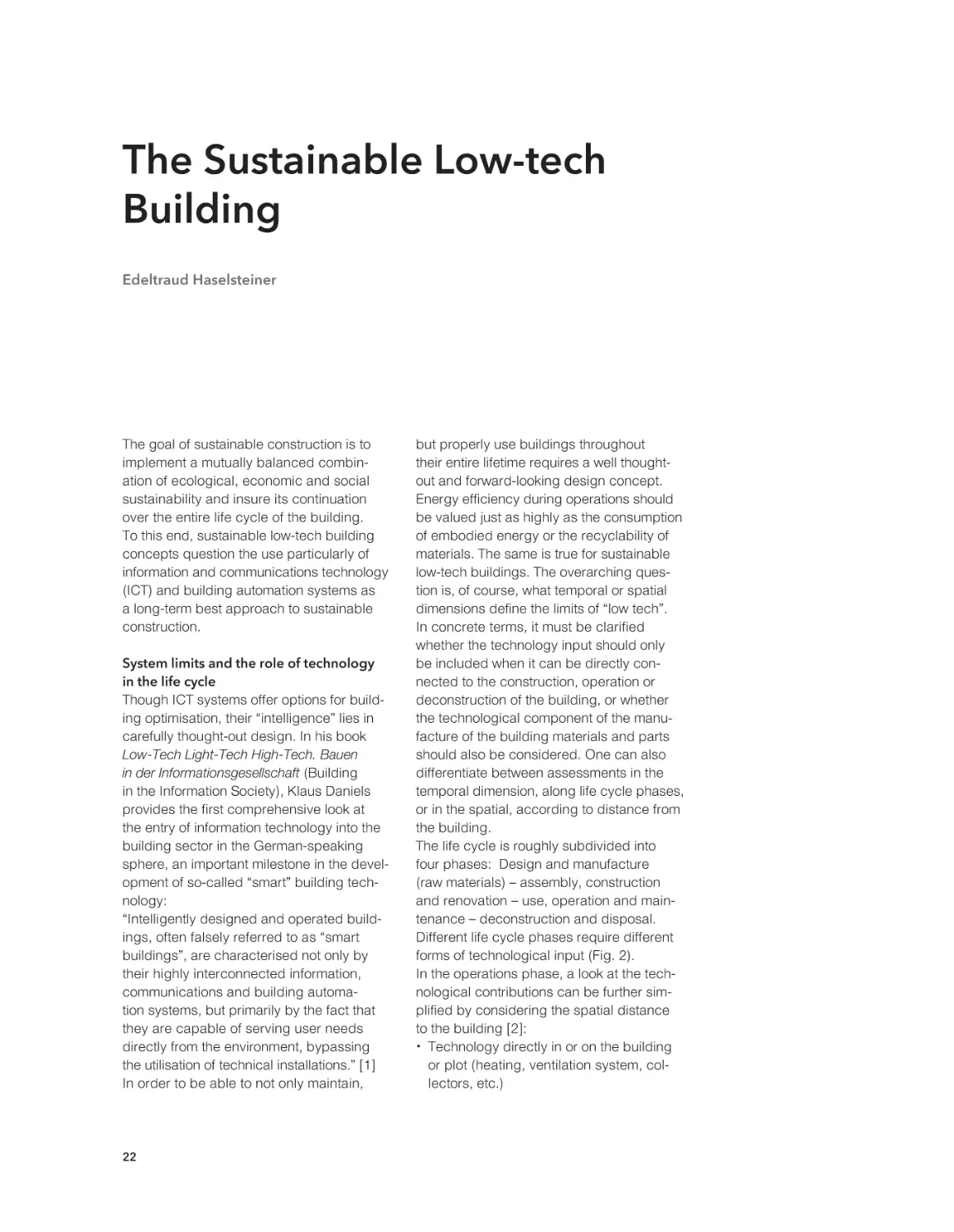 The Sustainable Low-tech Building